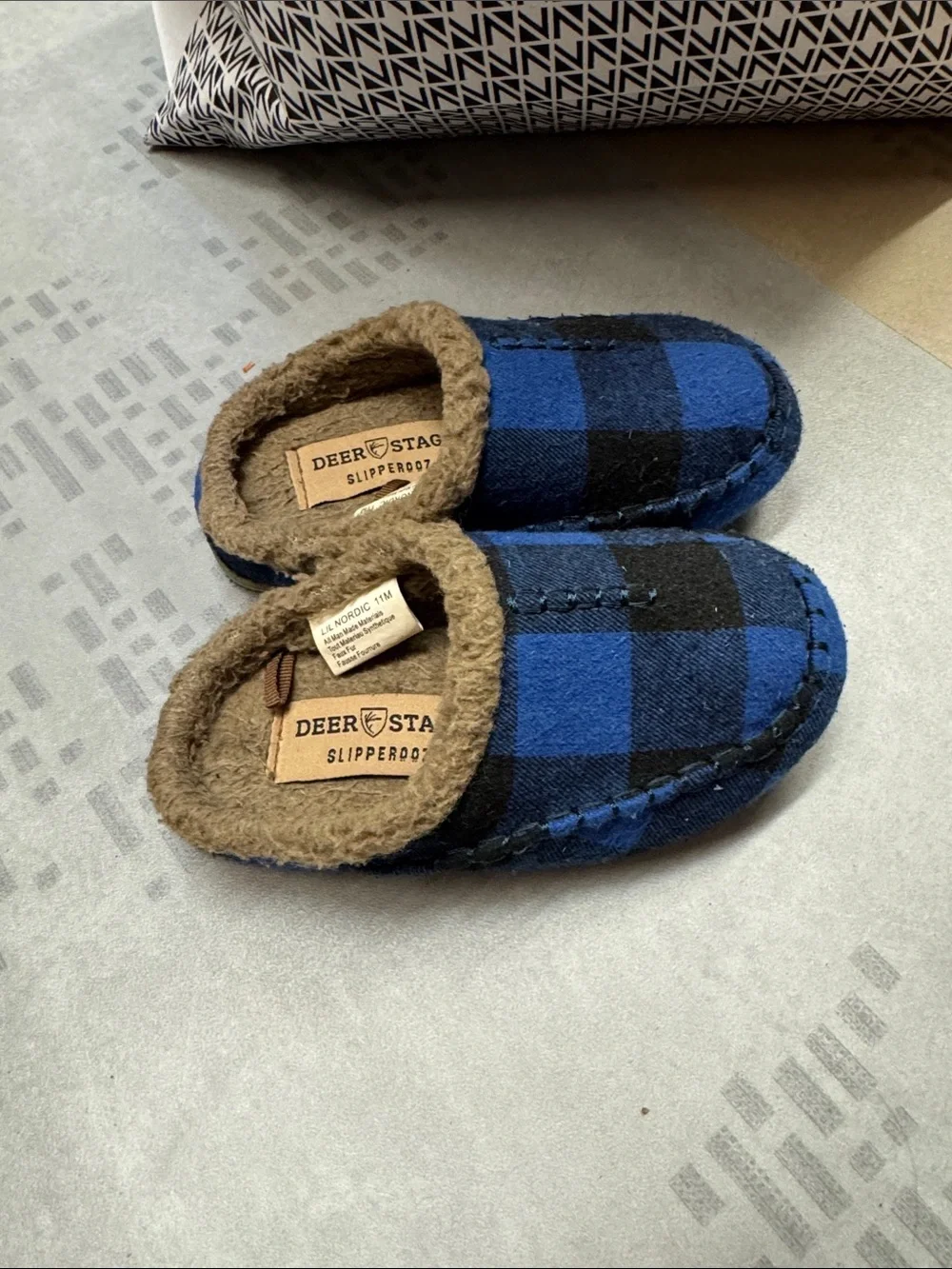 Kids Blue Plaid Slippers
